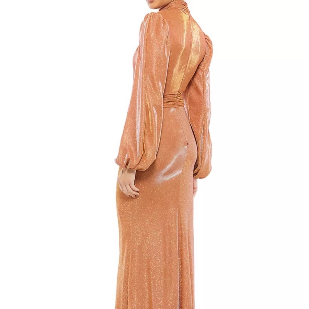 Mac Duggal Shimmering Gold Long Sleeve Dress